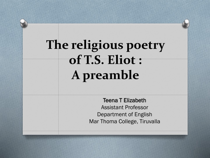 the religious poetry of t s eliot a preamble