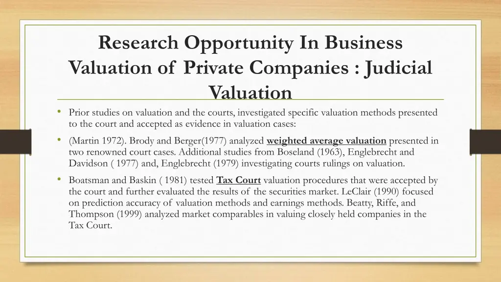 research opportunity in business valuation 4