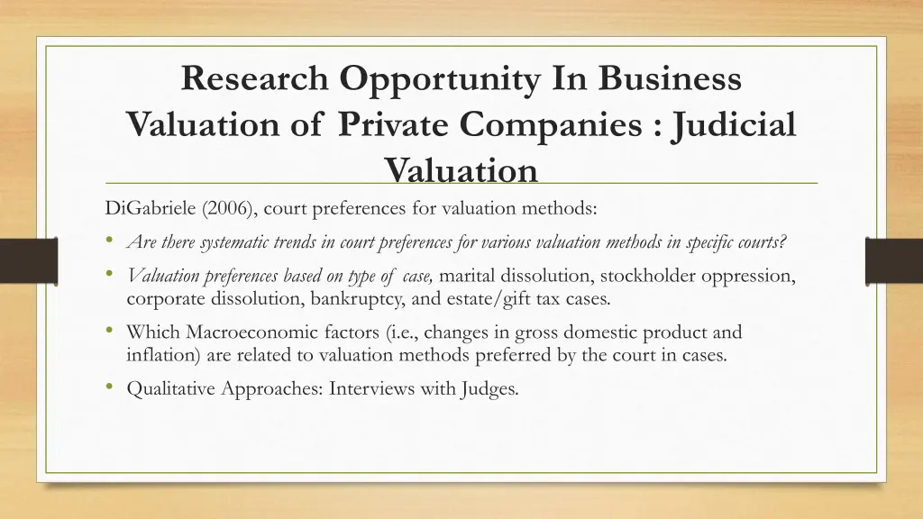 research opportunity in business valuation 5