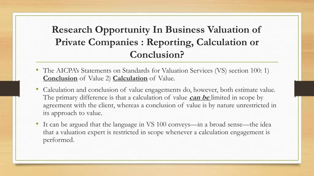 research opportunity in business valuation 6