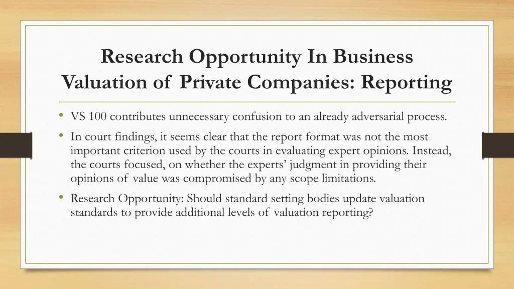 research opportunity in business valuation 8