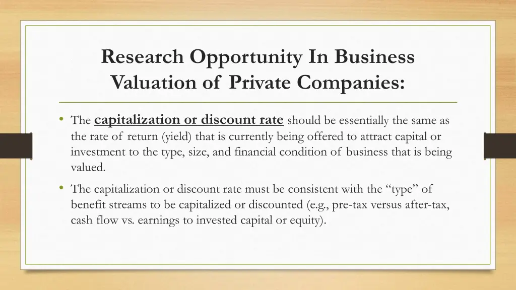 research opportunity in business valuation