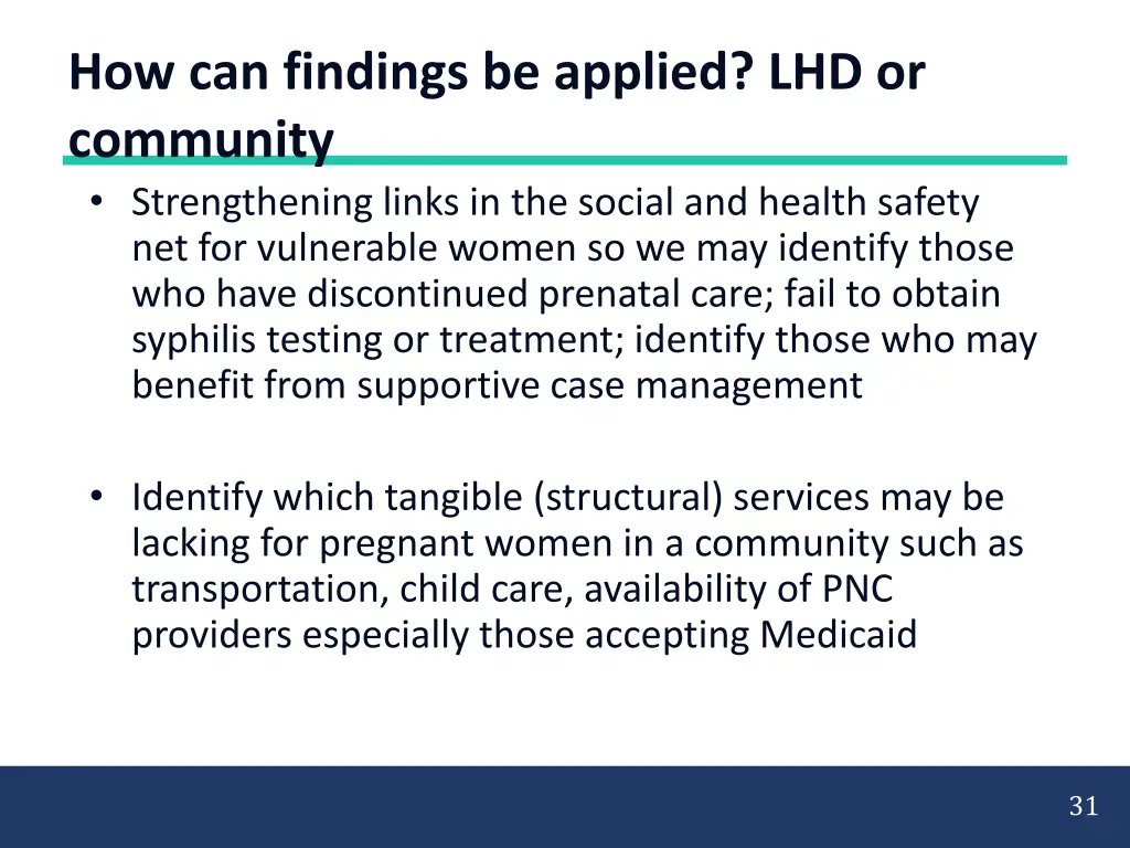 how can findings be applied lhd or community