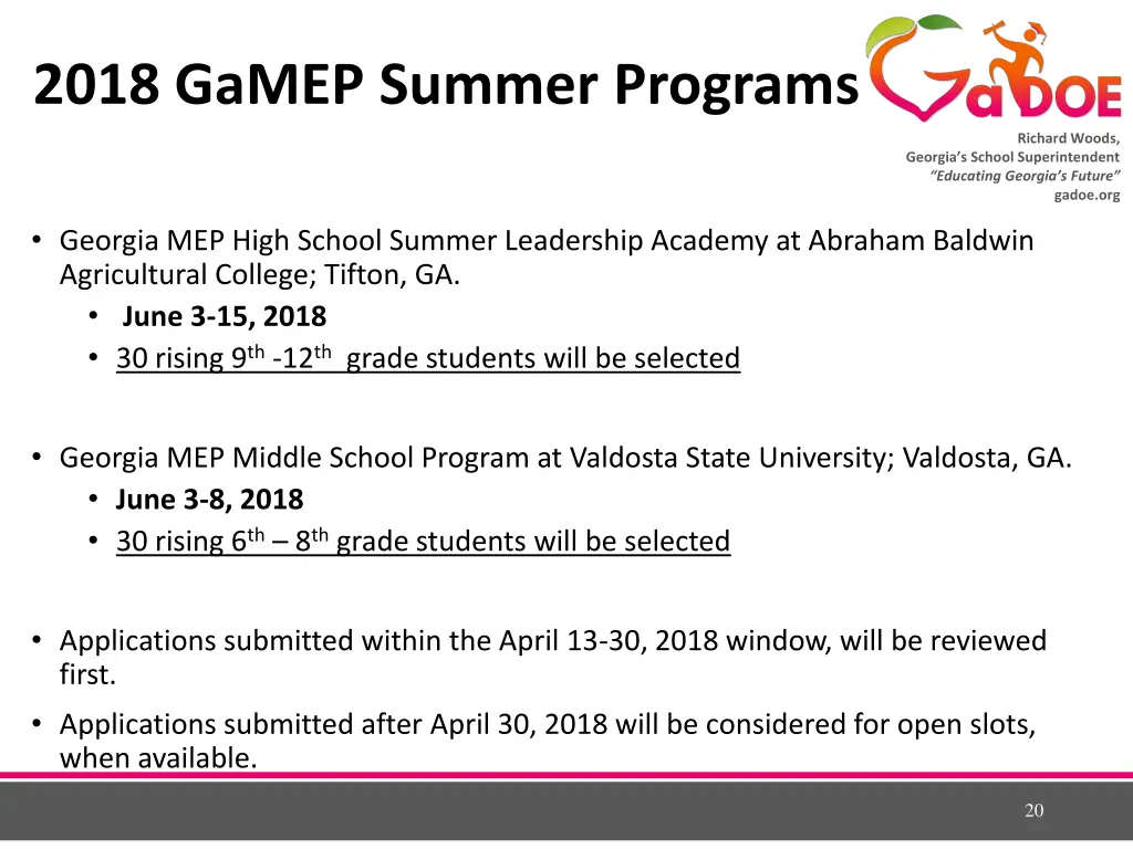 2018 gamep summer programs 1