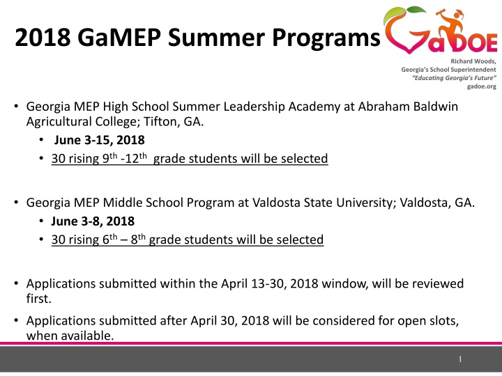 2018 gamep summer programs