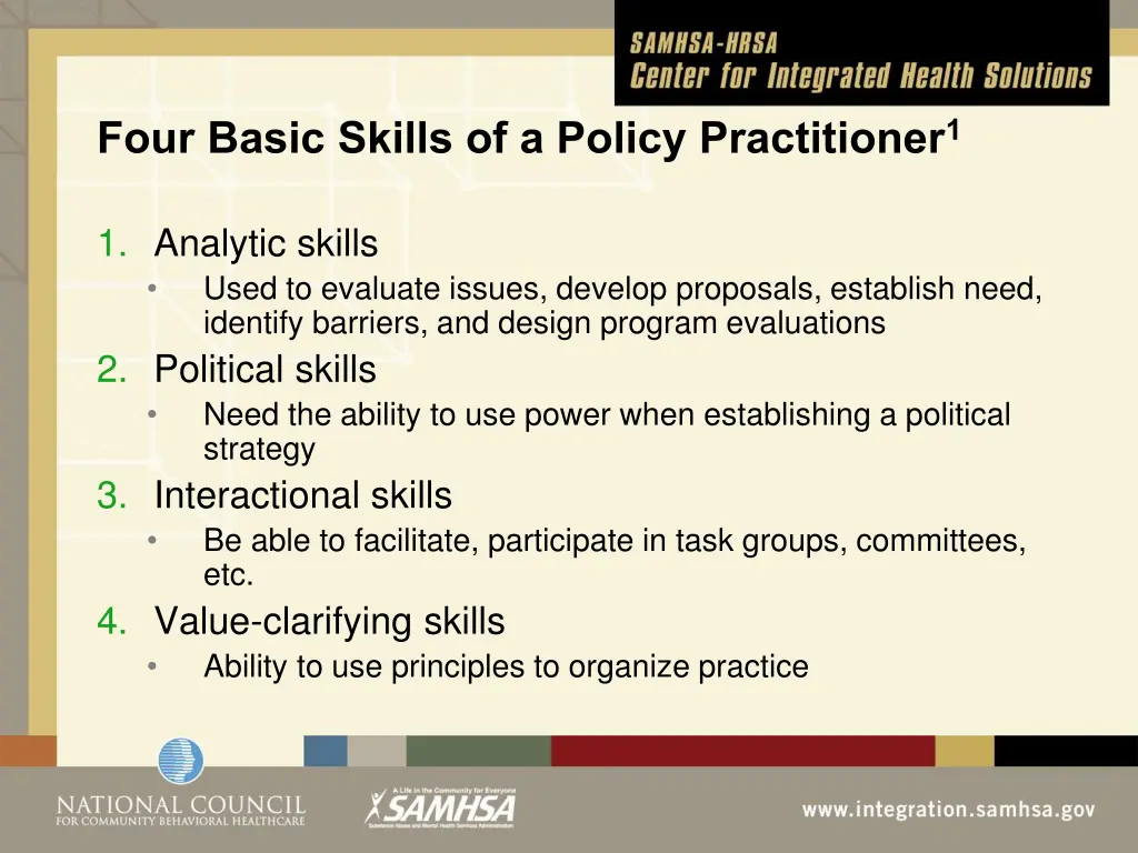 four basic skills of a policy practitioner 1