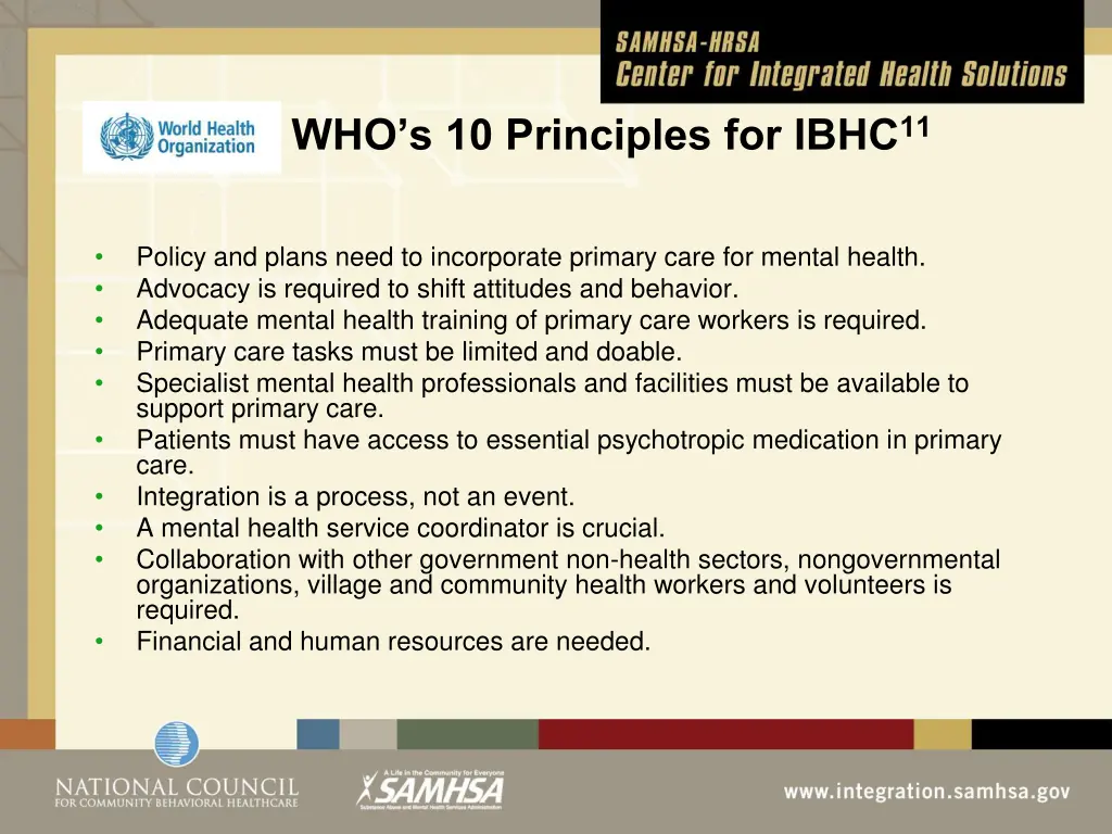 who s 10 principles for ibhc 11