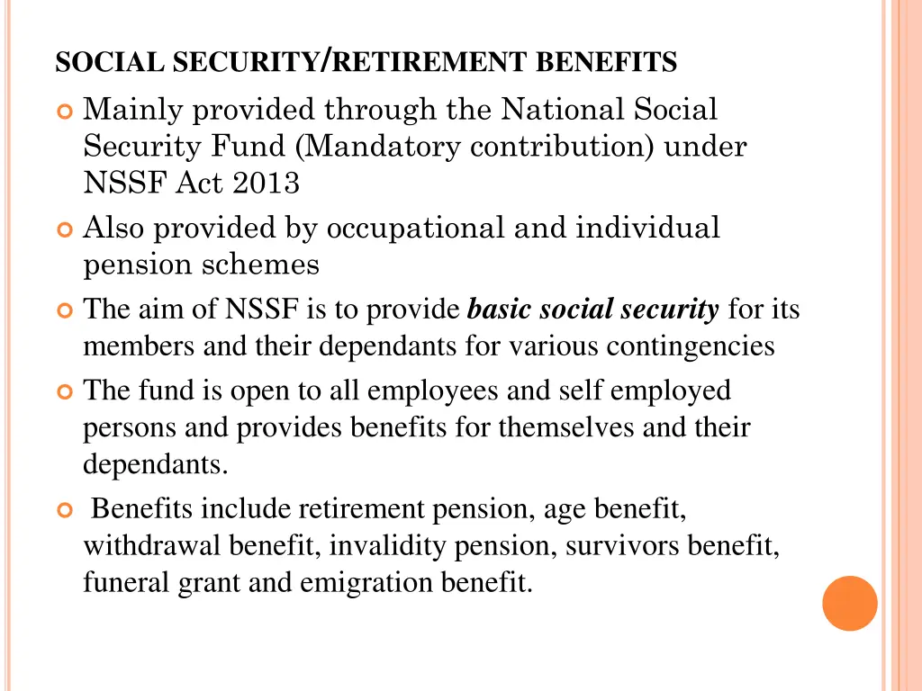 social security retirement benefits mainly