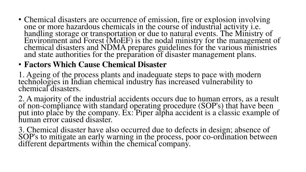 chemical disasters are occurrence of emission