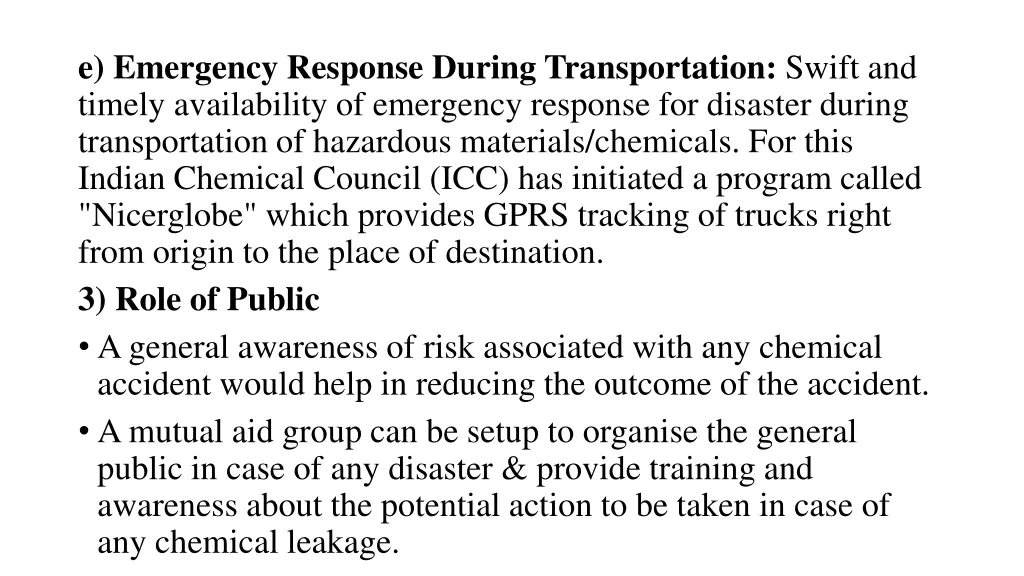 e emergency response during transportation swift