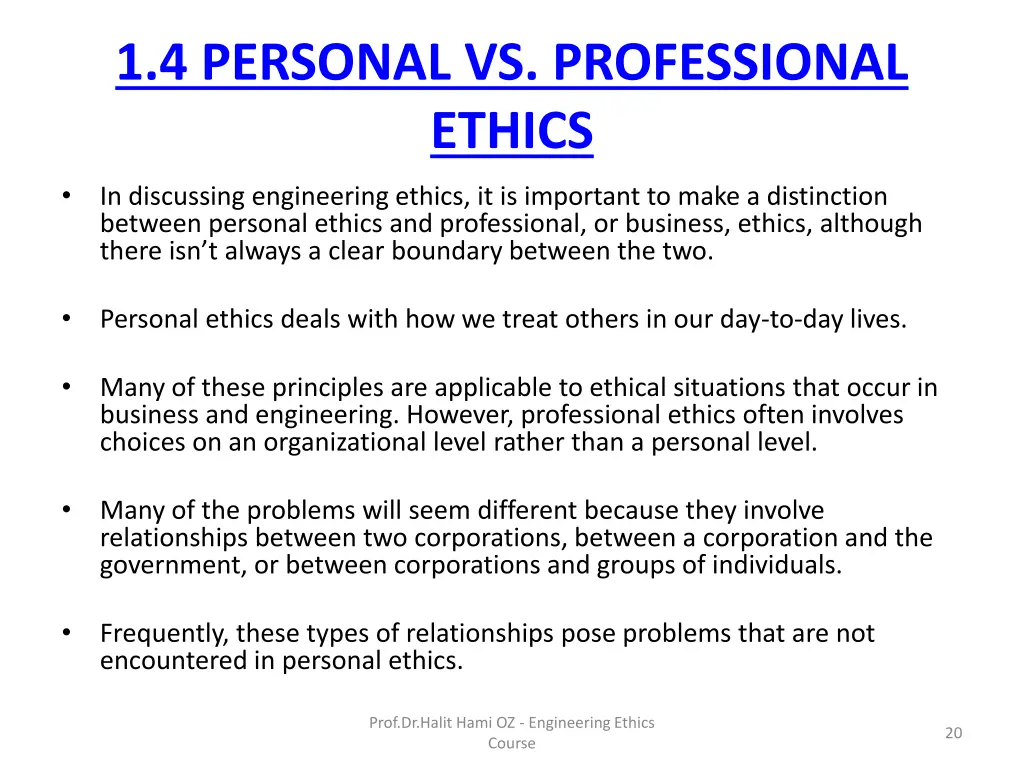 1 4 personal vs professional ethics