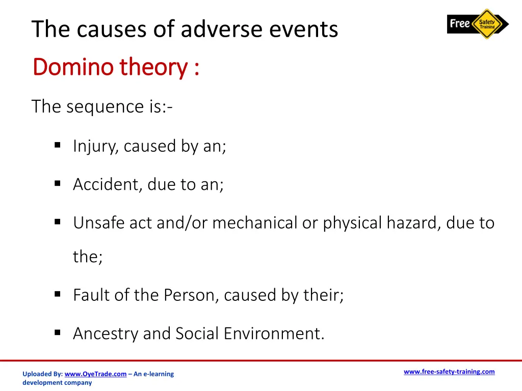 the causes of adverse events domino theory domino