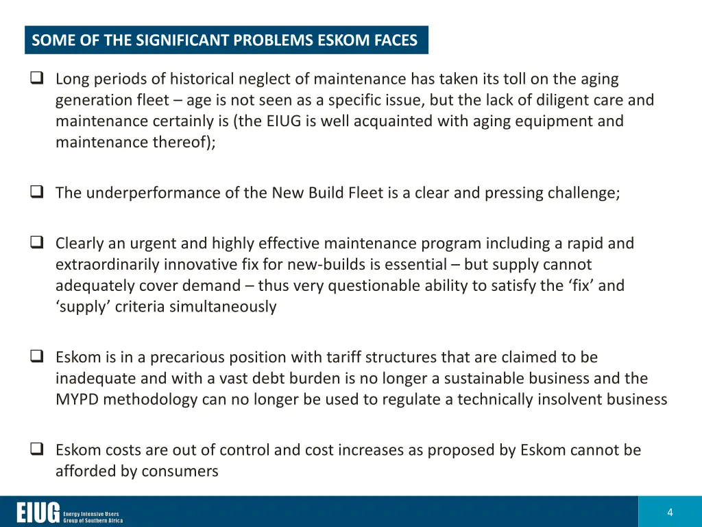 some of the significant problems eskom faces