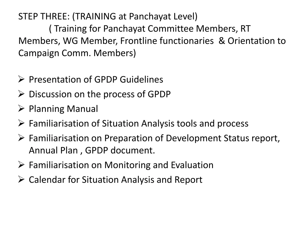 step three training at panchayat level training