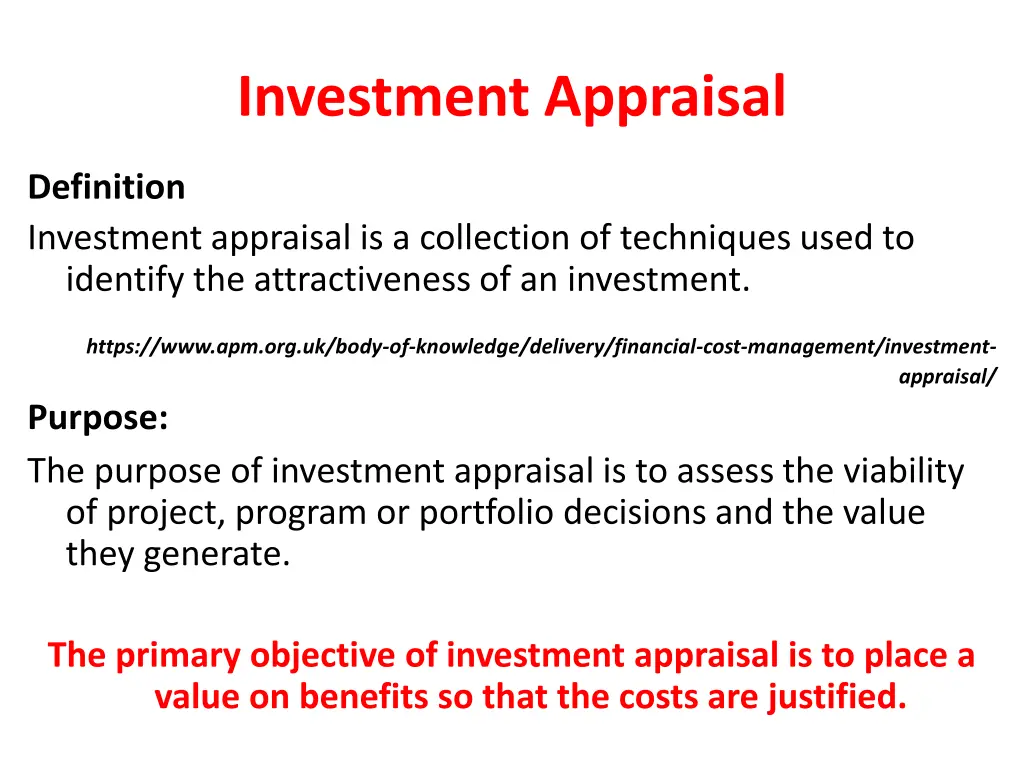 investment appraisal 1