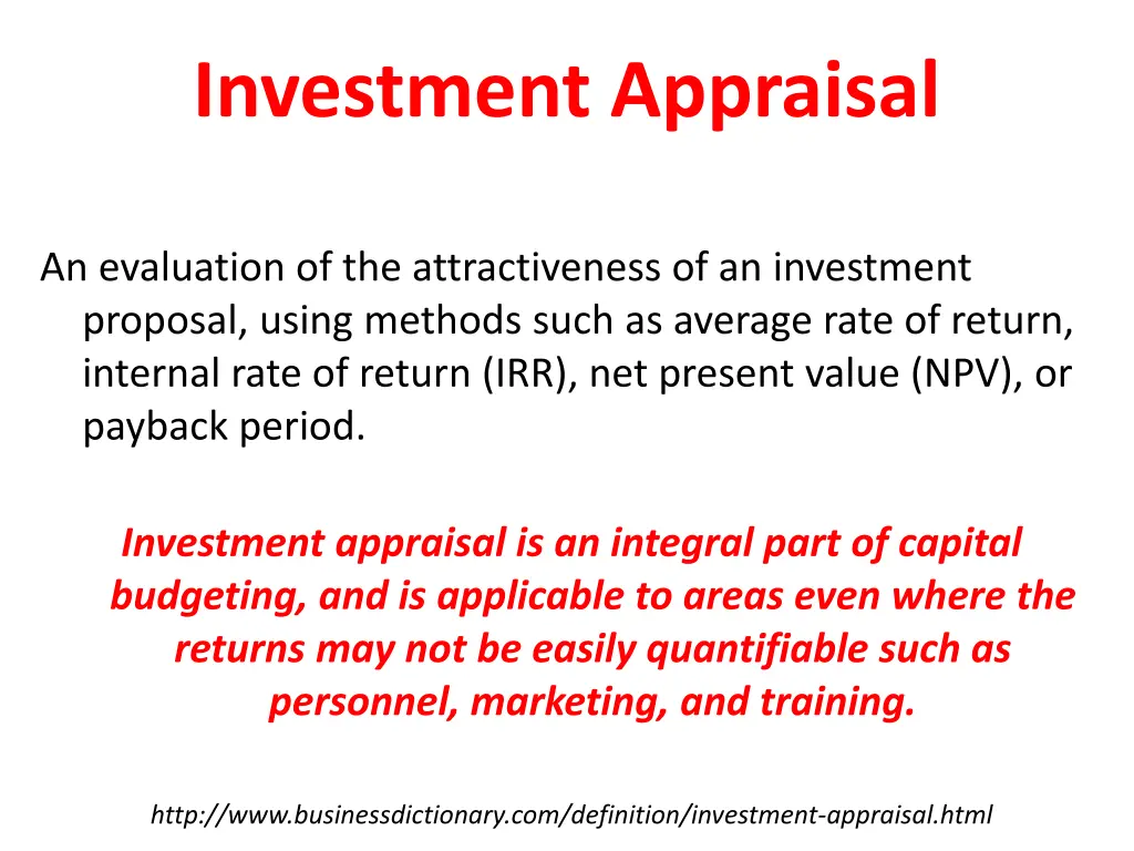 investment appraisal