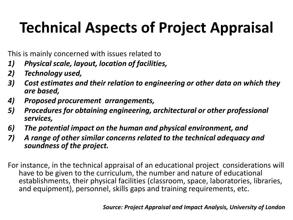 technical aspects of project appraisal