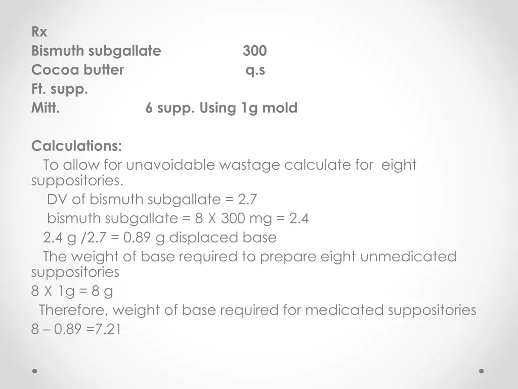 rx bismuth subgallate cocoa butter q s ft supp