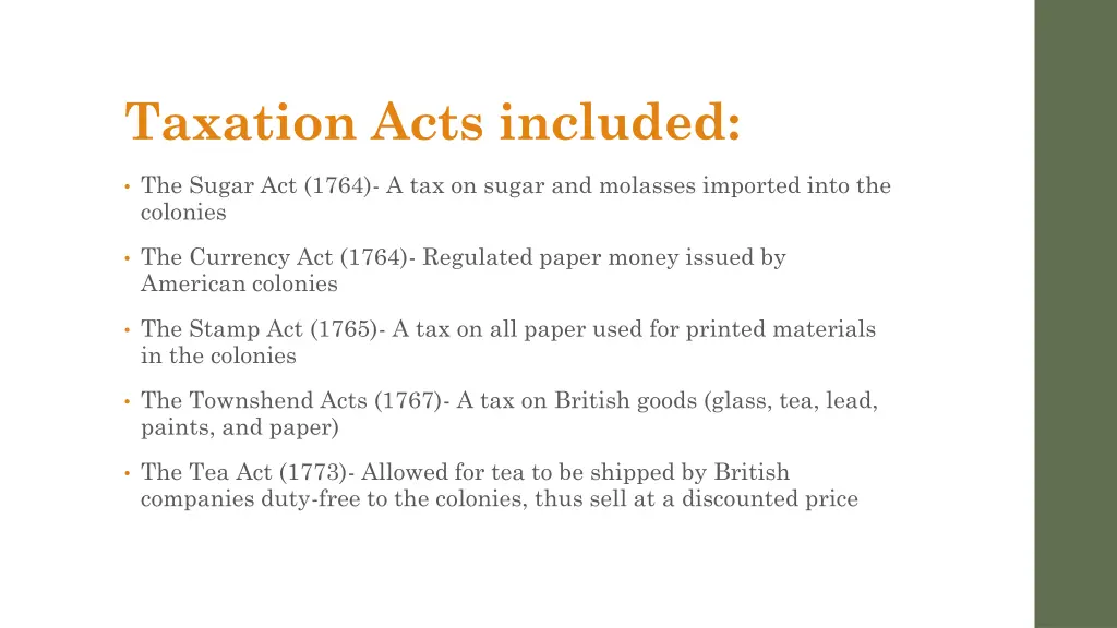 taxation acts included