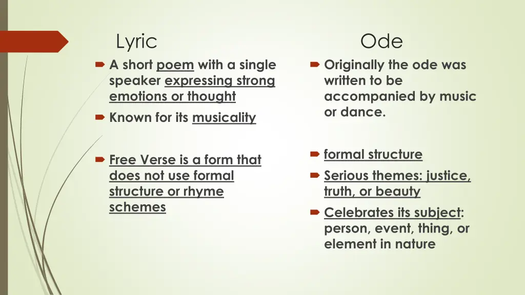 lyric ode a short poem with a single speaker