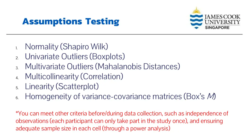 assumptions testing