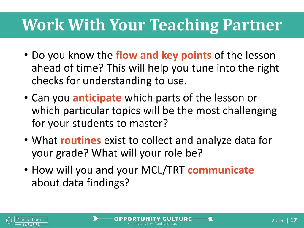 work with your teaching partner