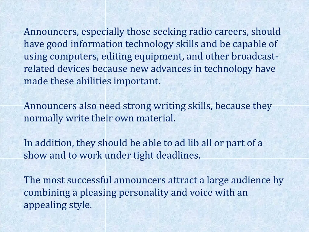 announcers especially those seeking radio careers