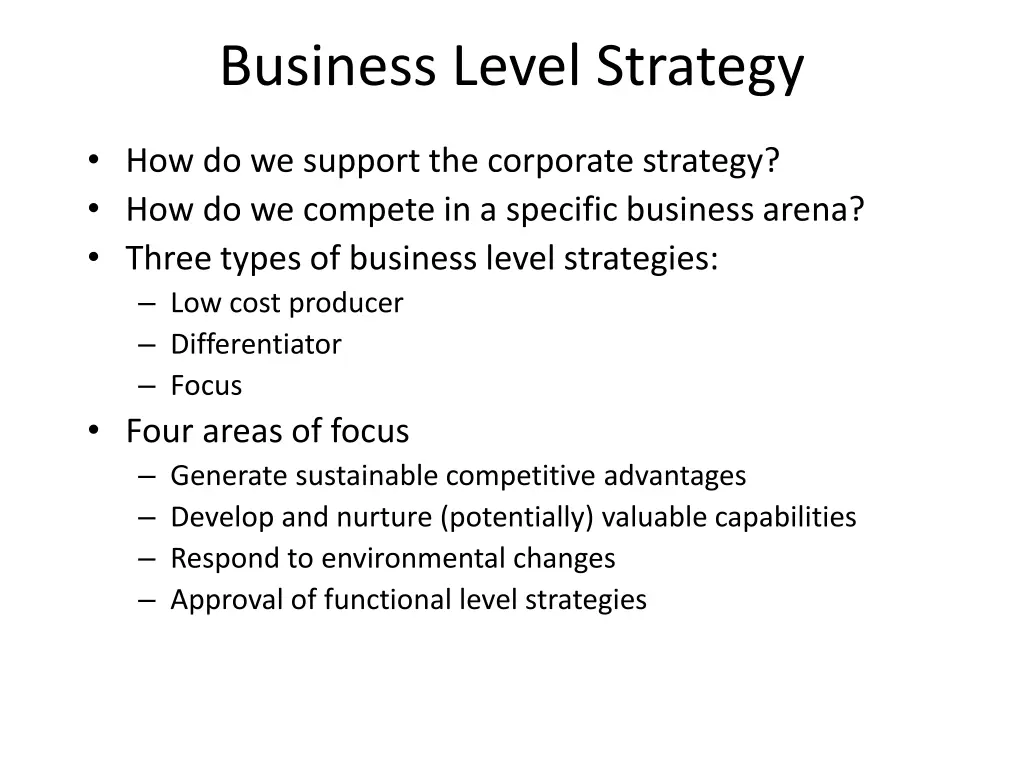 business level strategy