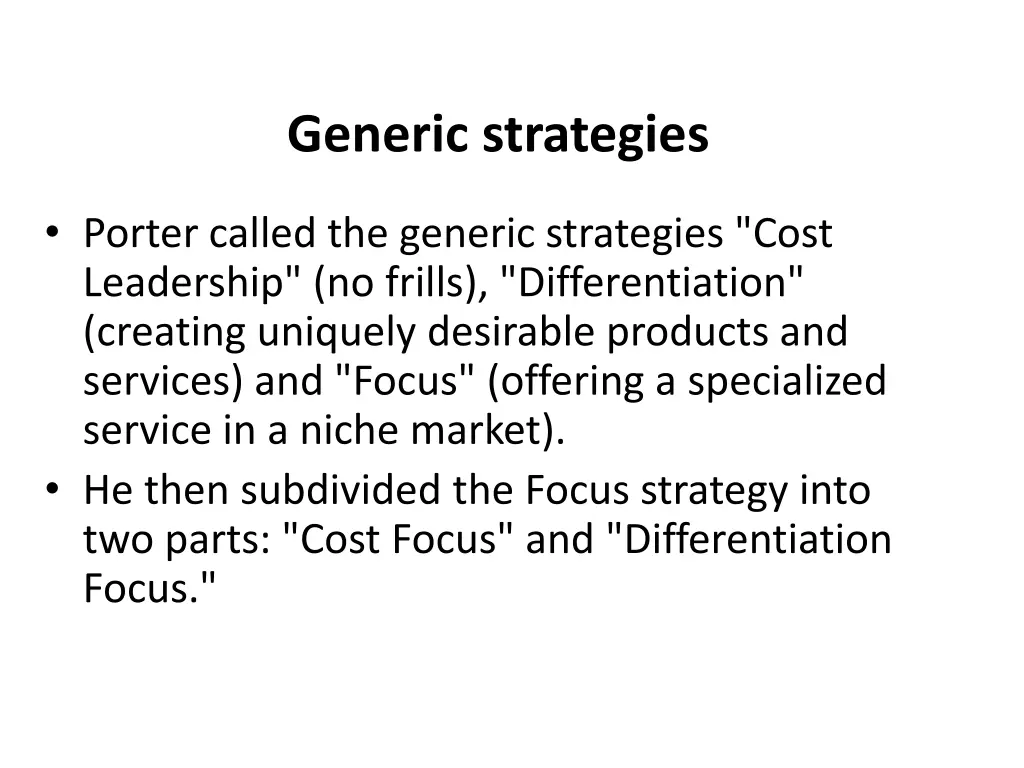 generic strategies