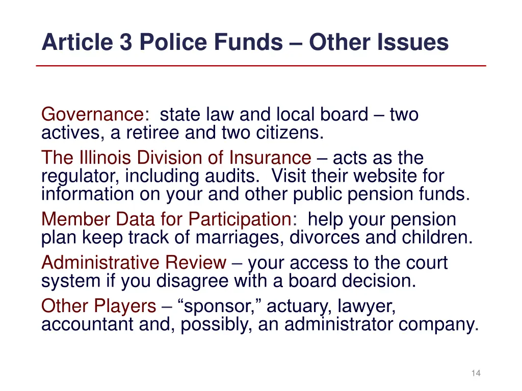 article 3 police funds other issues