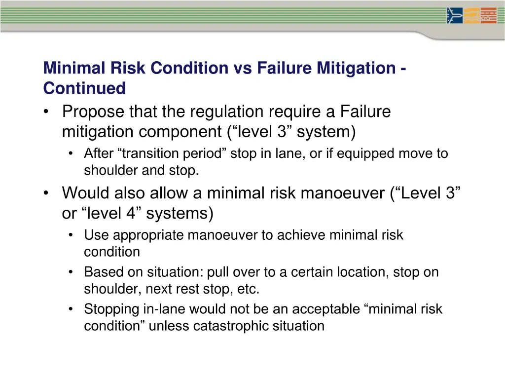 minimal risk condition vs failure mitigation 2