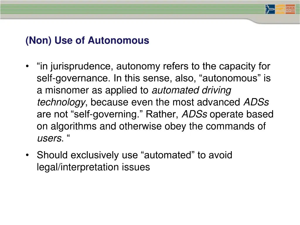 non use of autonomous