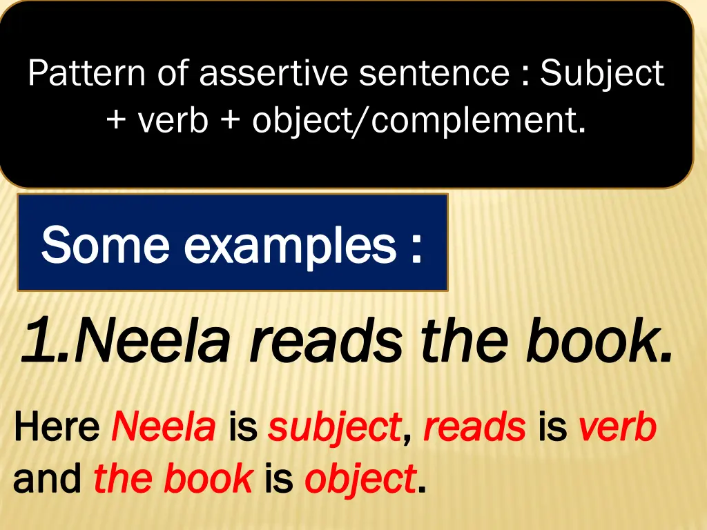 pattern of assertive sentence subject verb object