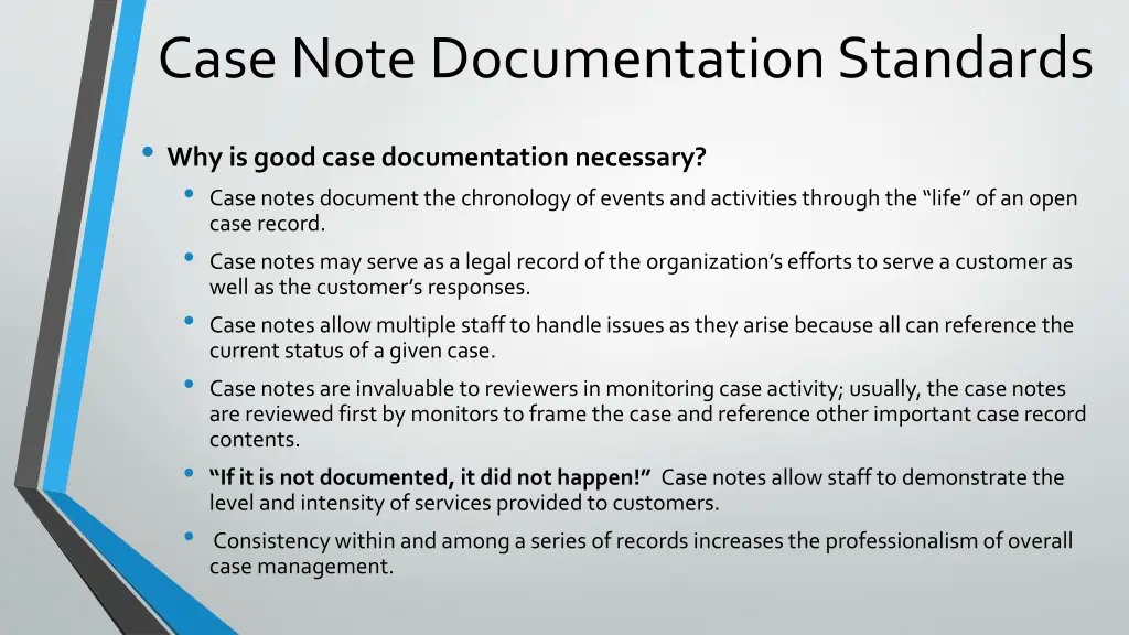 case note documentation standards