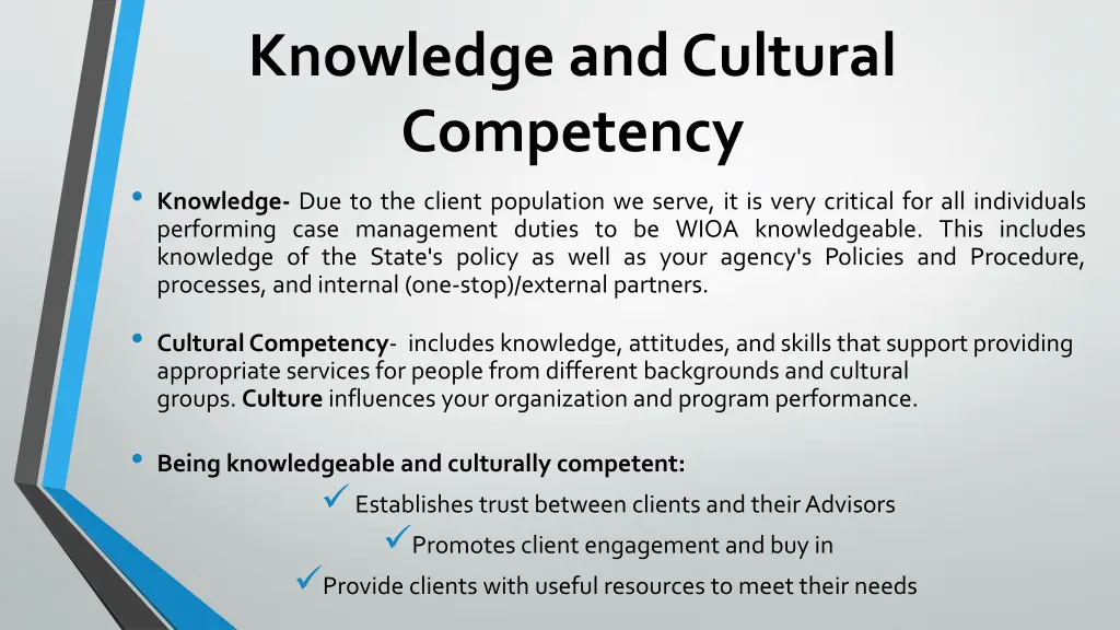 knowledge and cultural competency knowledge