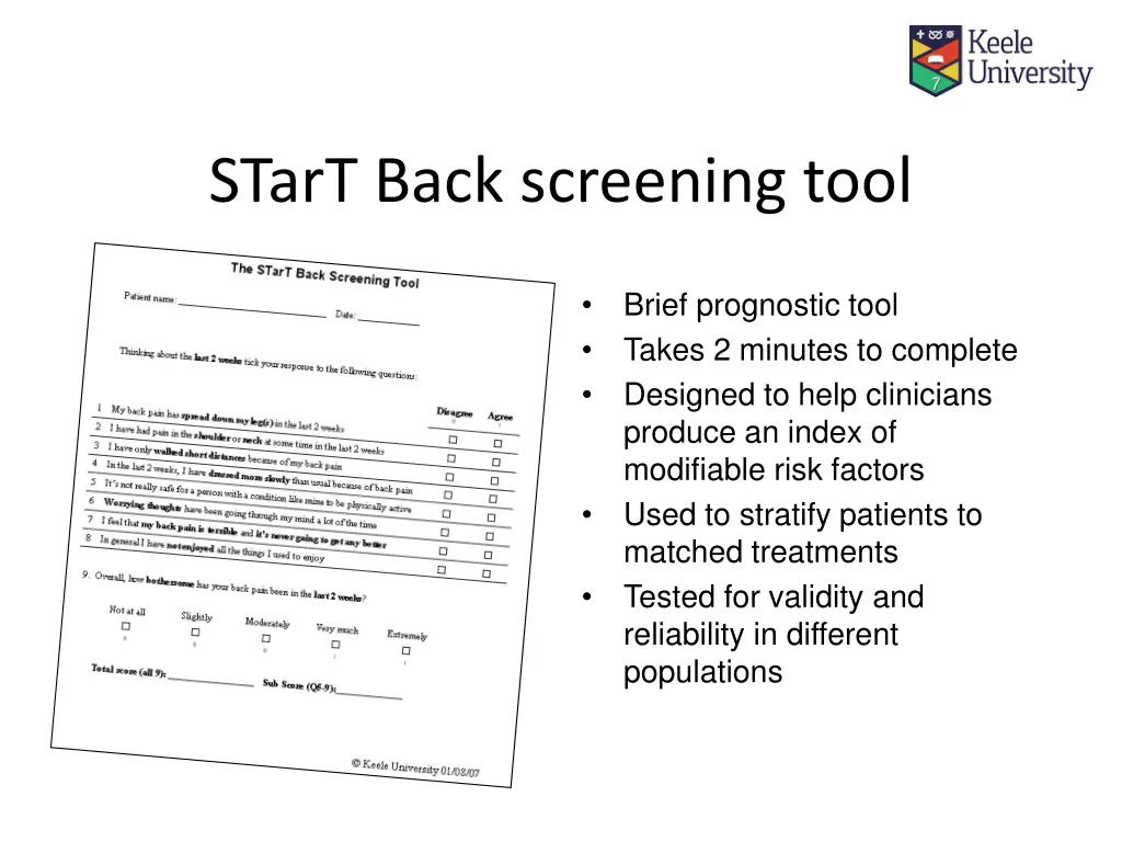 start back screening tool