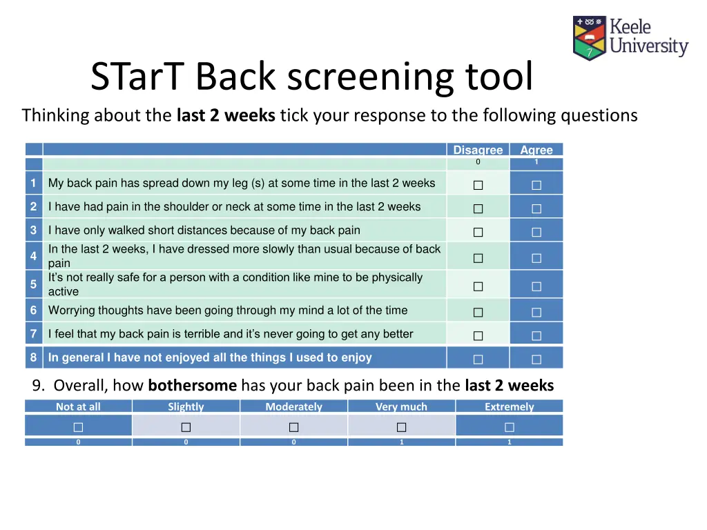 start back screening tool thinking about the last