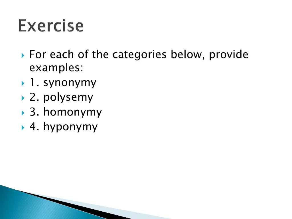 for each of the categories below provide examples