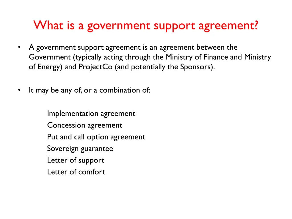 what is a government support agreement