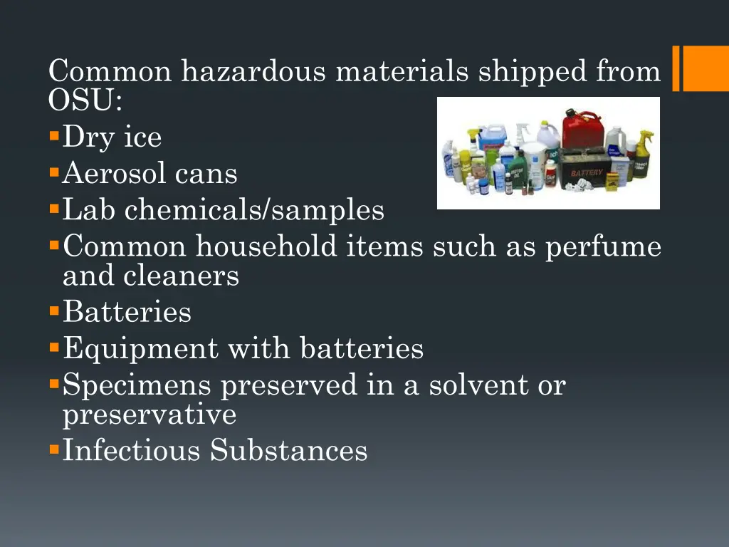 common hazardous materials shipped from