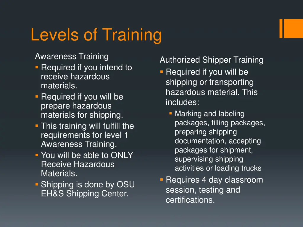 levels of training