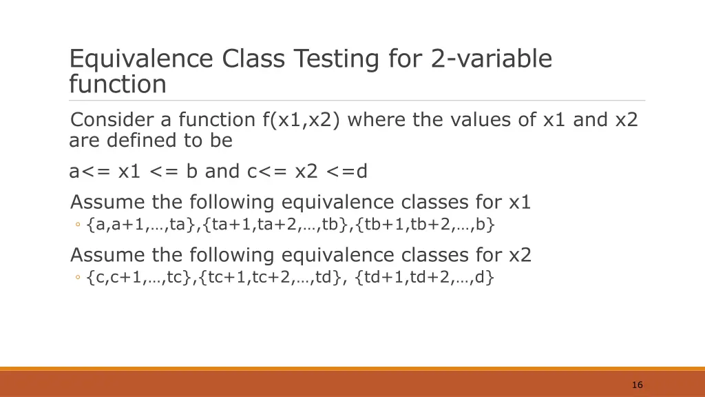 equivalence class testing for 2 variable function