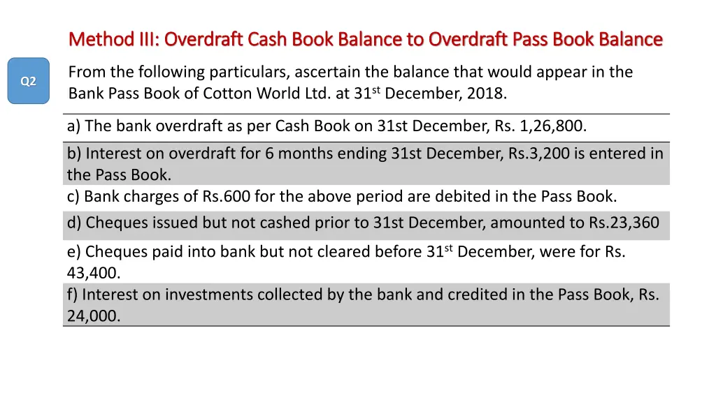 method iii overdraft cash book balance 2