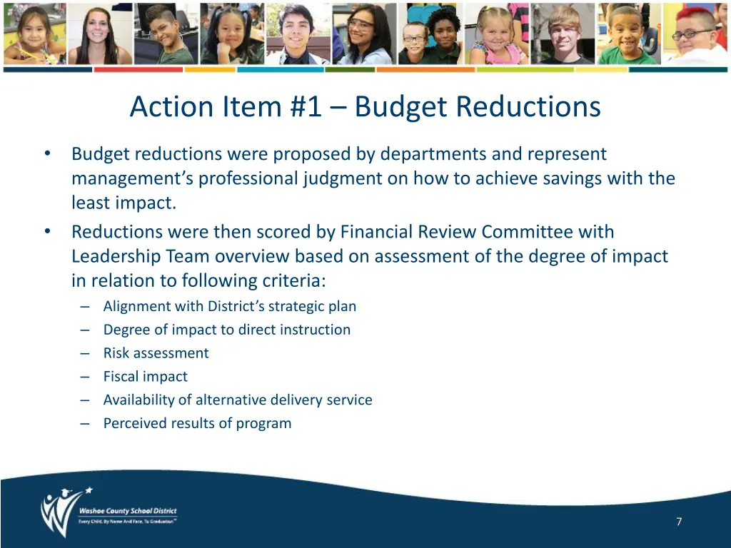 action item 1 budget reductions