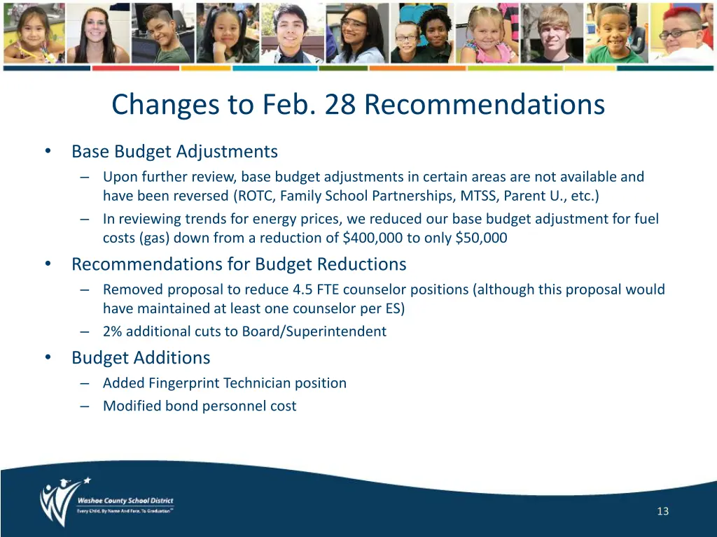 changes to feb 28 recommendations