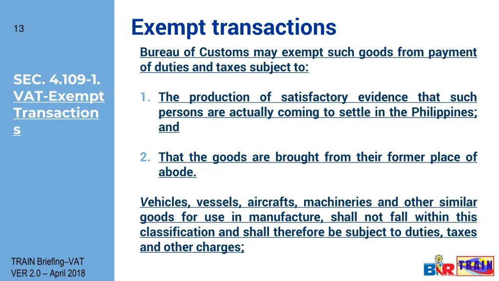 exempt transactions bureau of customs may exempt