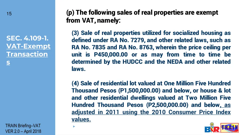 p the following sales of real properties 1