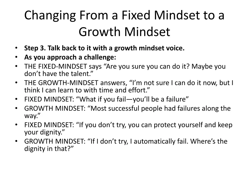 changing from a fixed mindset to a growth mindset 2