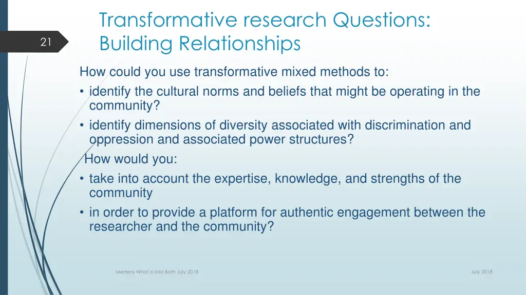 transformative research questions building