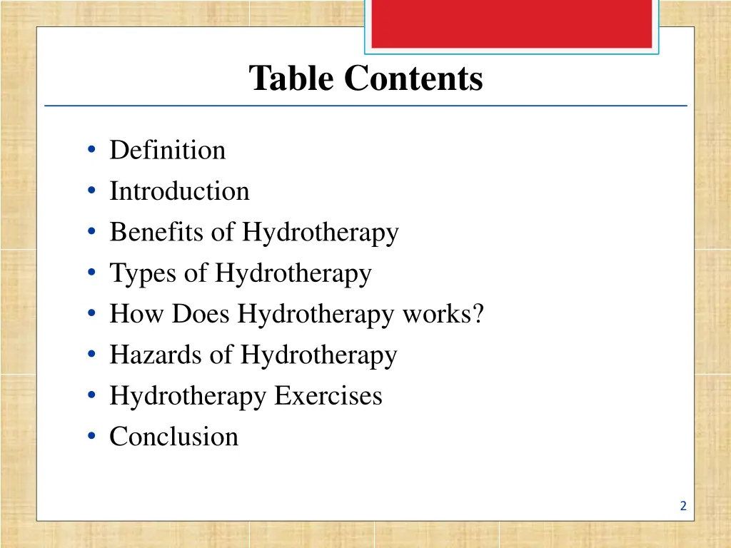 table contents